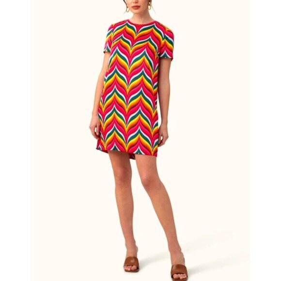 Trina Turk 'Sugar Hill' Chevron-Print Satin A-Line Dress, Radio City Rose Multi - Picture 1 of 3